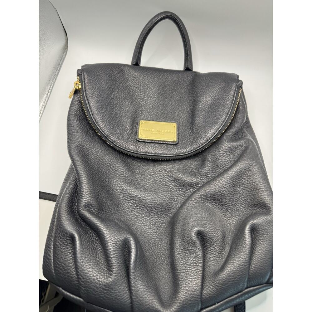 Marc Jacobs New York Black Pebbled Leather Backpack Adjustable Straps 13” X 12”
